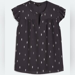 Black/Gray foil leaves print blouse